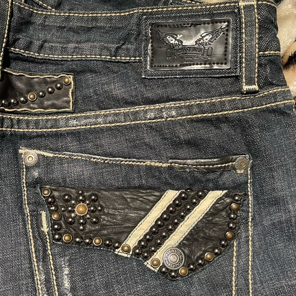 Mens Robins Jeans Racer Zipper Leather Flap Pocket Wings size 42 - Picture 5 of 12